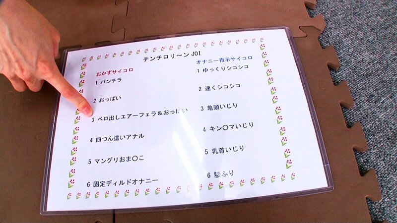 サイコロの出目に合わせた指示が紙に書いてある